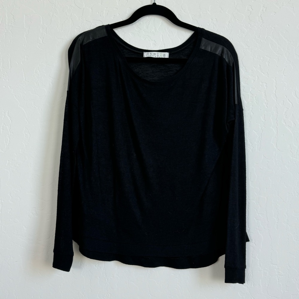 Stella Black Long Sleeve Top with Faux Leather Detail